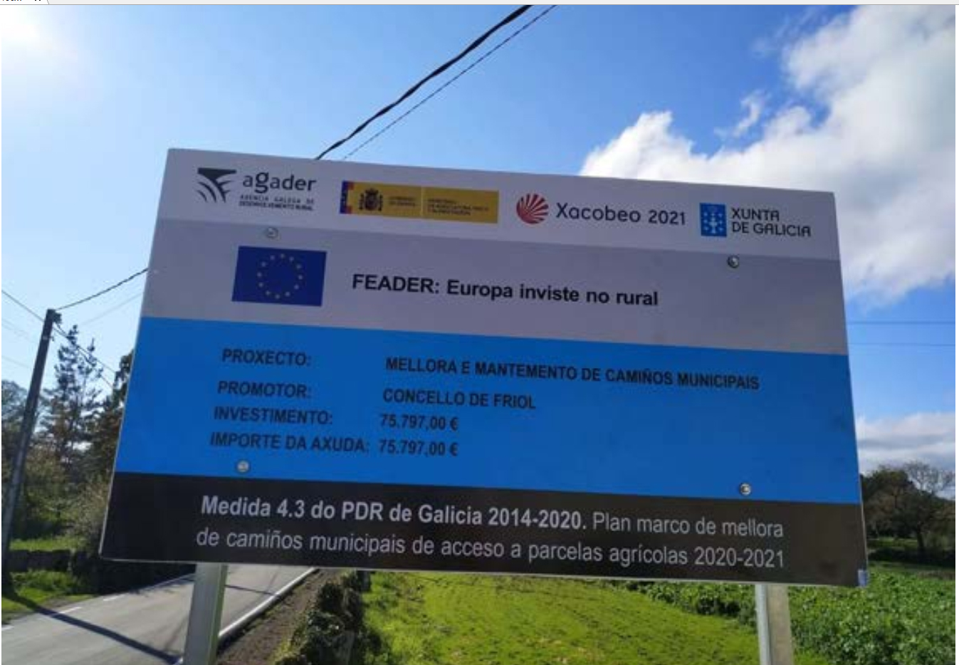 Concesión de subvención a "Proxectos de mellora de camiños municipais de acceso a parcelas agrícolas 2020-2021